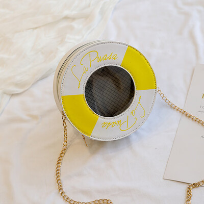 

Holiday personality swim ring chain slung small round bag female 2019 summer new fashion hit color wild shoulder bag