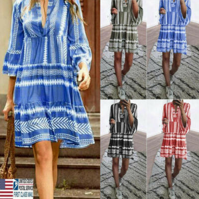 

Boho Dress Women Casual Short Maxi Evening Party Cocktail Beach Dress Sundress