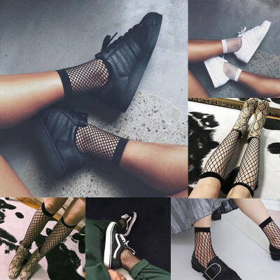 

Women Girls Fishnet Ankle High Socks Mesh Lace Fish Net Short Socks Sanwood