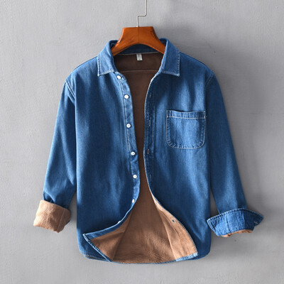 

Mens Denim plus down shirt mens autumn&winter bottoming denim casual coat