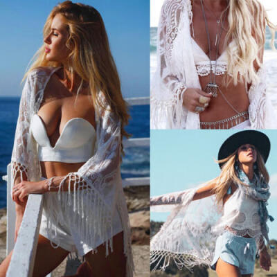 

Sexy Womens Lace Floral Bikini Swimwear Cover Up Cardigan Beach Dress UK Stock