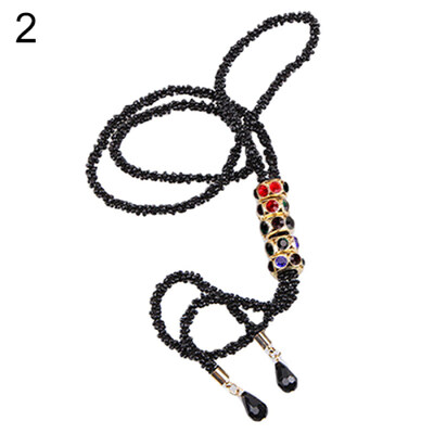 

Womens Dress Sweater Necklace Rhinestone Charm Pendant Long Black Chain Jewelry Gift