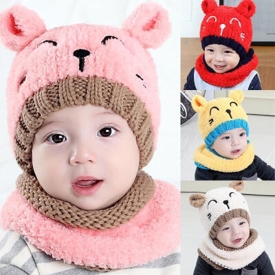 

Baby Toddler Girls Boys Warm Hat Winter Beanie Hooded Scarf Earflap Knitted Cap