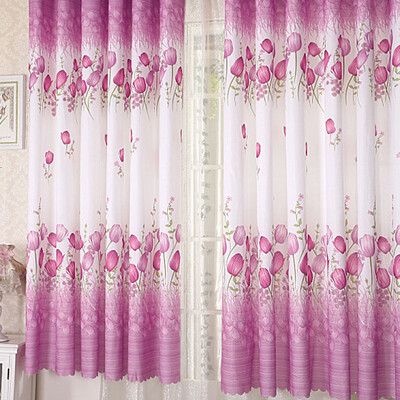 

Modern Home Living Room Window Tulip Pattern Curtain Purple