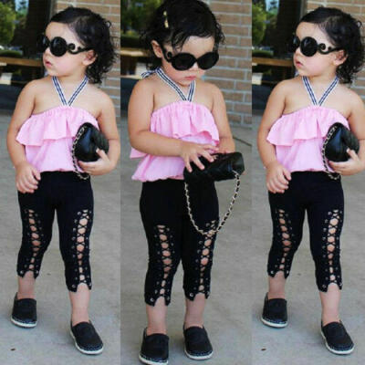 

US Toddler Kid Baby Girl Clothes Off Shoulder Tops Bandage Long Pants Outfits