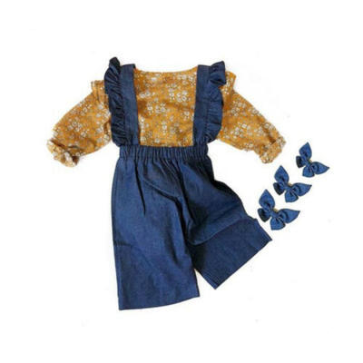

2PCS Toddler Baby Girls Lace Floral Tops T-Shirt Denim Bib Pants Outfits Autumn