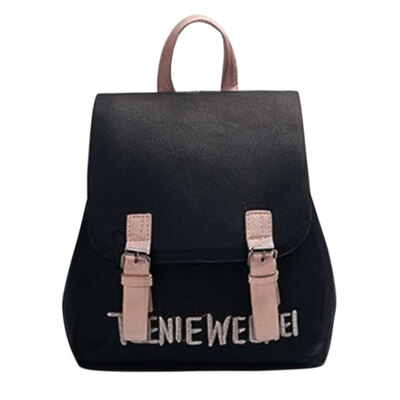 

Women PU Leather Letter Embroidery Backpack Preppy Chic Girls School Bag