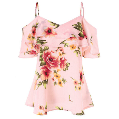 

Nomeni Women Floral Printing Off Shoulder Shirt Sleeveless Vest Tank Tops Blouse NYL