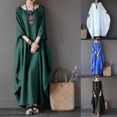

Women Crewneck 34 Batwing Sleeve Baggy Maxi Long Shirt Dress Casual Party Kaftan Solid Robe Vestido Plus Size 5XL
