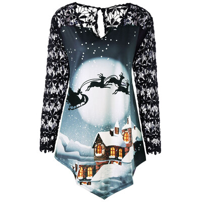 

Christmas Plus Size Lace Yoke Tunic Top