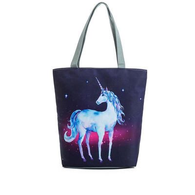 

Women Shopping Totes Bag Unicorn Print Zipper Pocket Large Capacity Handbag Shoulder Bag