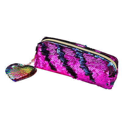 

Fashion Reversible Mermaid Sequin Heart Zipper Pencil Case Cute Pencil Box Glitter Pencil Cases