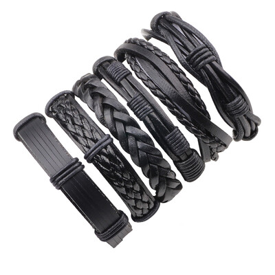 

6 Pcs Vintage Punk Style Hand Woven Leather DIY Bracelet