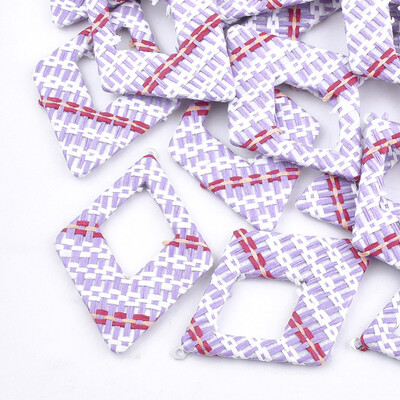 

Handmade Raffia Woven Big Pendants with Iron & Aluminum Findings Rhombus Platinum Lilac 69x485x4mm Hole 18mm
