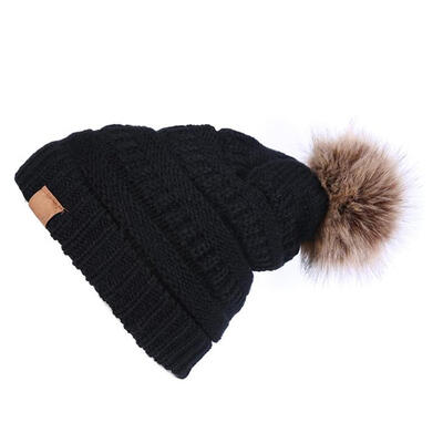 

Fashion Women Fleece Solid Winter Warm Hat Pom Ball Cap Knitted Beanies Hat