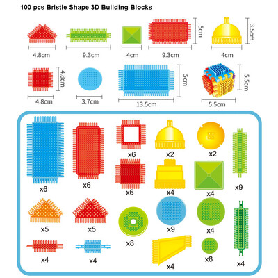 

〖Follure〗100pcs Bristle Shape 3D Building Blocks Tiles Construction Playboards Toys