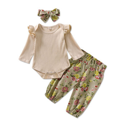 

3pcs Toddler Infant Newborn Baby Girls Kids Long Butterfly Sleeve Romper Floral Pant Headband Outfits Playsuit Jumpsuit Clothes