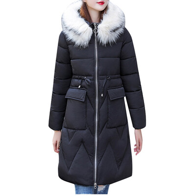 

Toponeto Women Fashion Outerwear Long Cotton-padded Jacket Pocket Drawstring Hooded Coats
