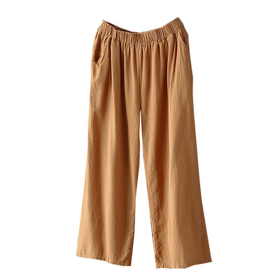 

Tailored Women Palazzo High Waist Wide Leg Culottes Cotton Linen Trousers Loose Pants