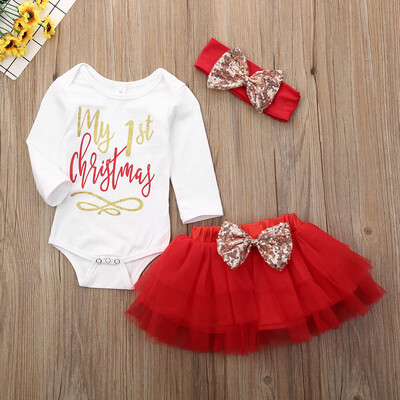 

Newborn Baby Girl Christmas Clothes MY First CHRISTMAS Romper Tutu Outfits