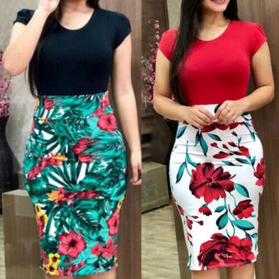 

Plus Size Women Retro Floral Bodycon Cocktail Party Evening Office Pencil Dress