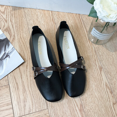 

Bean shoes women summer 2019 spring new Korean version of flat-bottomed casual Sennvfeng retro grandma shoes shallow womens shoes