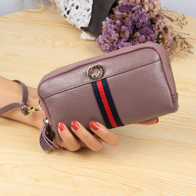 

2019 new cowhide leather European&American fashion mobile phone bag double zipper ladies clutch bag purse handbag