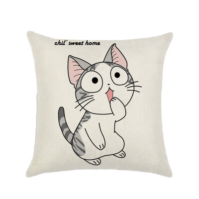 

Chis Sweet Home Cat Cotton Pillow Case Sofa Waist Throw Cushion Cover Home Car Decor