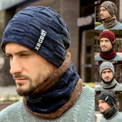 

UK Men Beanie Hat Scarf Neck Warmer Set Winter Knitted Thermal Thicken Ski Cap