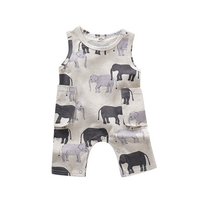 

Infant Baby Boys Rompers Animal Elephant Print Sleeveless Rompers Kids Jumpsuit Clothes