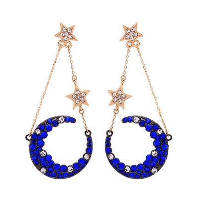 

Personality Style Ladies Jewelry Design Elegant Crystal Moon Drop Long Earrings