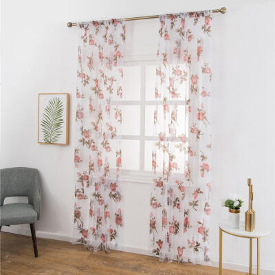 

Washable Flowers Sheer Voile Tulle Curtains Living Bedroom Windows Drapes