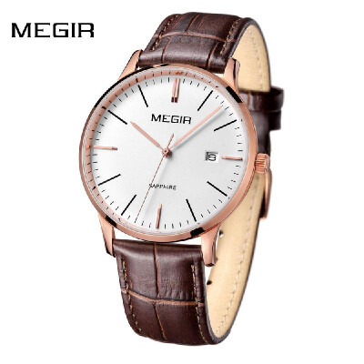 

MEGIR Comfortable PU Strap Simple Quartz Wristwatch Excellent Water Resistant Analog Man Watch with Date