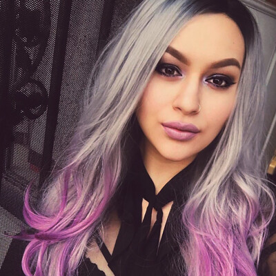 

〖Follure〗Women Mix Colors Purple Long Curly Synthetic Wigs Full Natural Wig Wavy Wig
