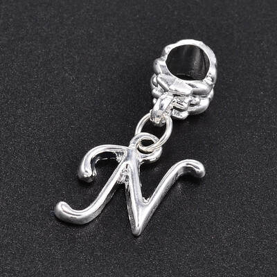 

Large Hole Platinum Tone Alloy Letter Pendant European Dangle Beads LetterN 25mm Hole 5mm