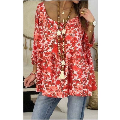 

Womens Loose Boho T Shirt Tee Blouse Ladies Summer Baggy Pullover Tops Plus Size