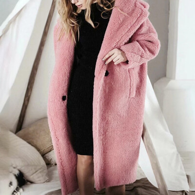 

Toponeto Women Outwear Long Sleeve Lamb Hair Lapel Warm Coat Plush Jacket Overcoat