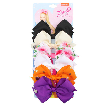 

6PCS Set 5"JOJO Girls Hair Bow Hair Clip Baby Ribbon Jacket Luo Satin Headwear