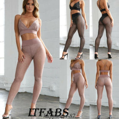 

ITFABS Women Mesh Sheer Pants See-through Long Leggings Shinny Trousers Cover Up