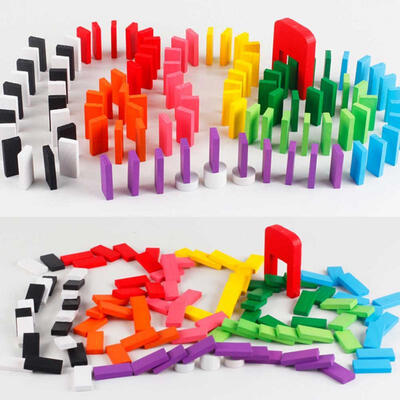 

Greensen 100Pcs 10Colors Set Standard Wooden Children Domino Blocks Game Fun Educational Toys