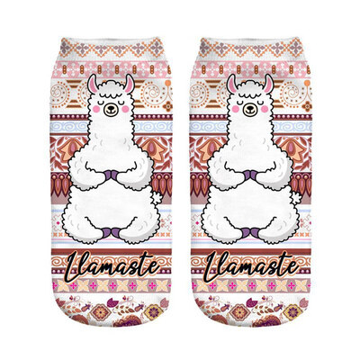 

1Pair Women Low Cut Ankle Socks Funny Llama 3D Printing Socks Cotton Hosiery Printed Alpaca Socks