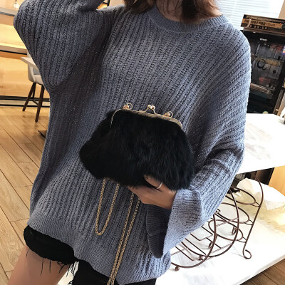 

Qiao Bani 2018 new Korea Dongdaemun fashion trend true rabbit hair clip chain bag shoulder diagonal female bag