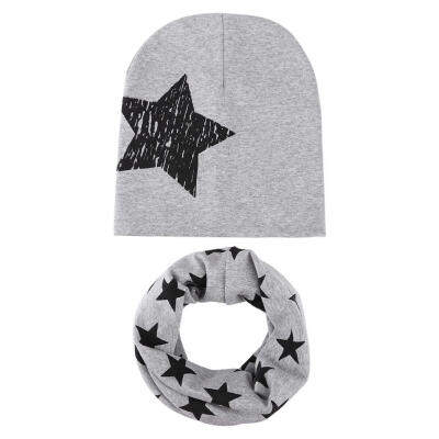 

2pcsSet Baby Hat Girl Boy Cap Kids Beanie Winter Stars Infant Cotton Scarf