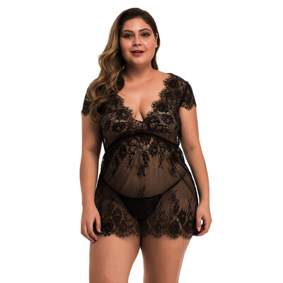 

Gobestart Women Sexy Cute Scalloped Trim Lace Satin Plus Size Lingerie Underwear Sleepwear