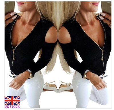 

2019ebay AliExpress wsih explosion models spring&summer sexy long-sleeved strapless V-neck zipper shirt shirts womens clothin