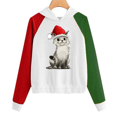 

Tailored Women Christmas Print Hooded Long Sleeves Sweatshirt Hooded Pullover Tops Shirt