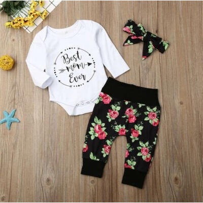 

AU Newborn Infant Baby Girl Best Mom Even Romper Pants Headband Outfit Clothes