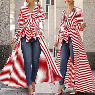 

Women Striped Long Sleeve Shirt Dress Blouse T-shirt Tunic Slim Casual Tops