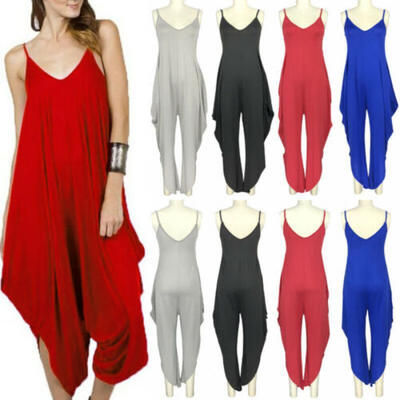 

Women Summer Bareback Loose Baggy Boho Jumpsuits Playsuits Trousers Wide Leg CA
