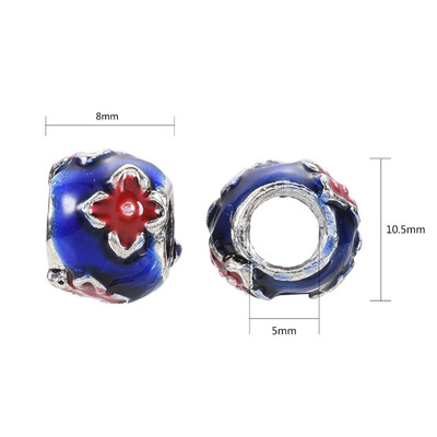 

Chinese Style Alloy Enamel European Style Beads Large Hole Beads Rondelle with Flower Colorful 10105x8mm Hole 5mm